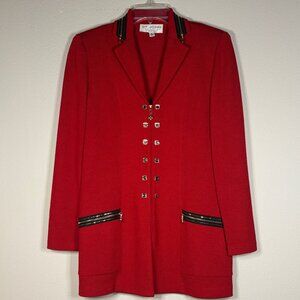 St. John Collection by Marie Gray Red & Black Zipper-Trim 2-Piece Skirt Suit